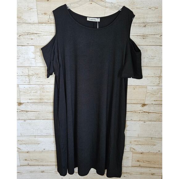 Nemidor Cold Shoulder Swing Dress Plus Size 24 Plus Size Black T-Shirt Pockets - Picture 2 of 8